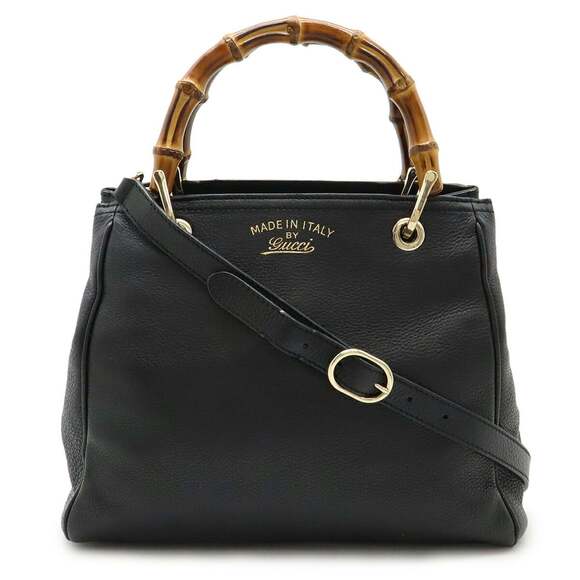 GUCCI Black Leather Bamboo Shoulder Bag - Picture 2 of 9